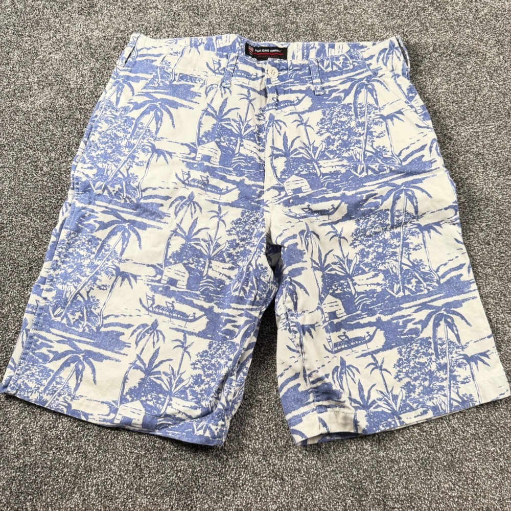 Polo Jeans Co Ralph Lauren Shorts 32 Blue Tropical Toile Print Cotton Vintage